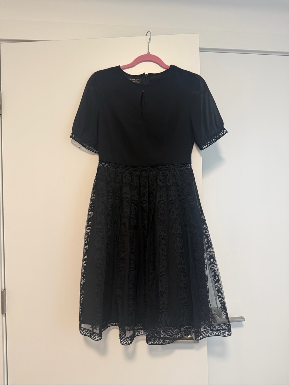 Black Lace Midi Dress with Fit-and-Flare Skirt
